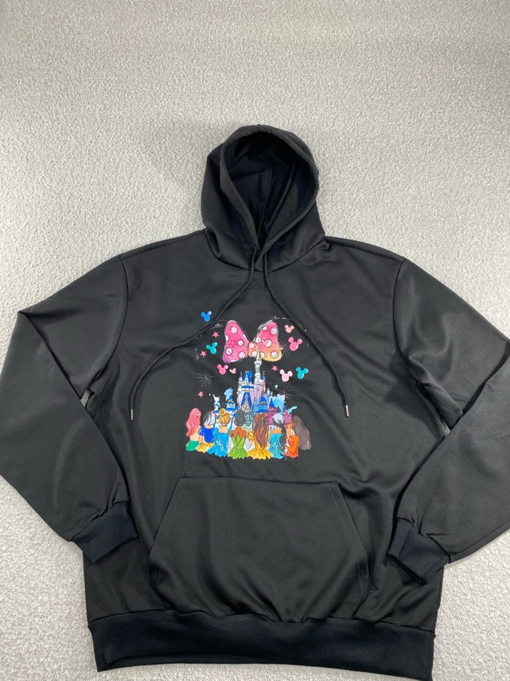Disney Black Hoodie with Colorful Princess Castle and Pink Bow Graphic